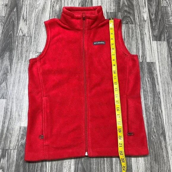 ATHLETA Full Zip Up Sleeveless Mock Neck Red Fleece Vest Youth Size Medium